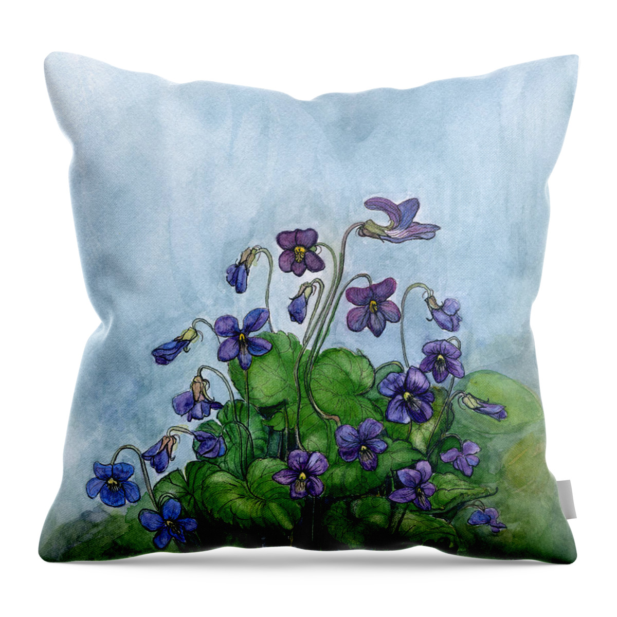 Wood Violets Throw Pillow featuring the painting Wood Violets by Katherine Miller