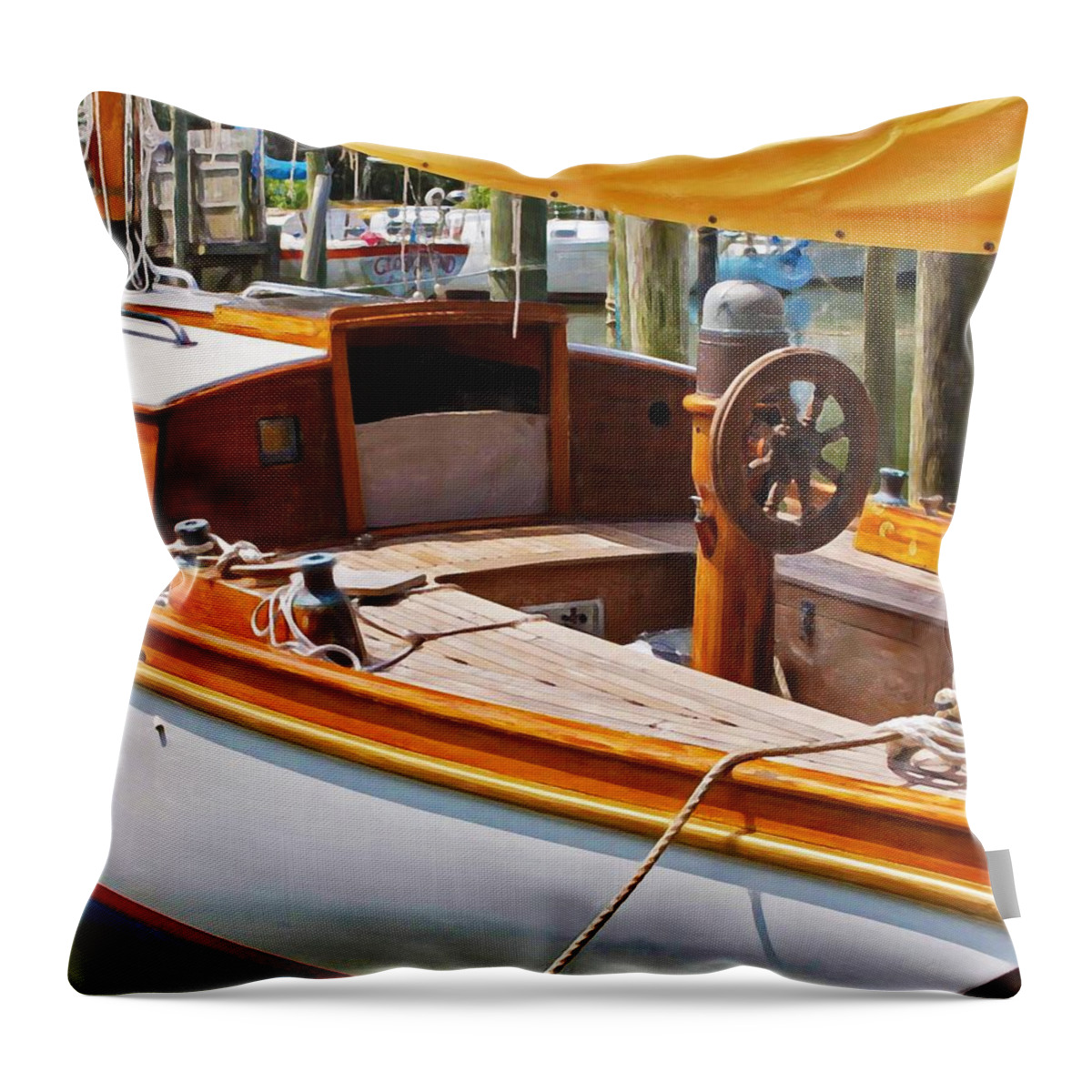 Wooden Boat Throw Pillow featuring the painting Wooden Boat by Michael Thomas