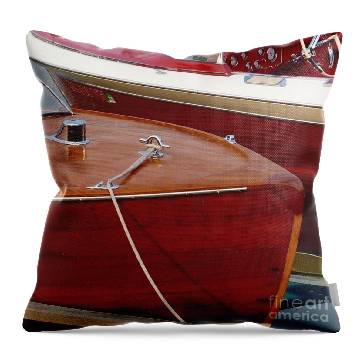 Wooden Boats Moored Throw Pillow featuring the photograph Wooden Boats Tied by Susan Garren
