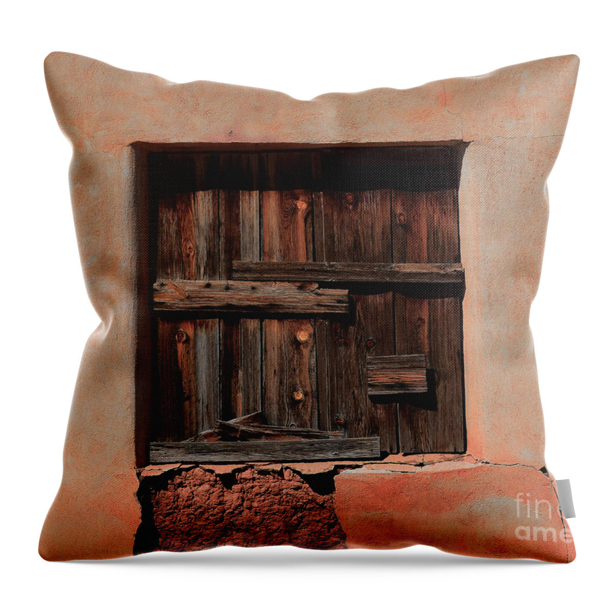 Adobe Throw Pillow featuring the photograph Wooden Shutters in Adobe House by Catherine Sherman