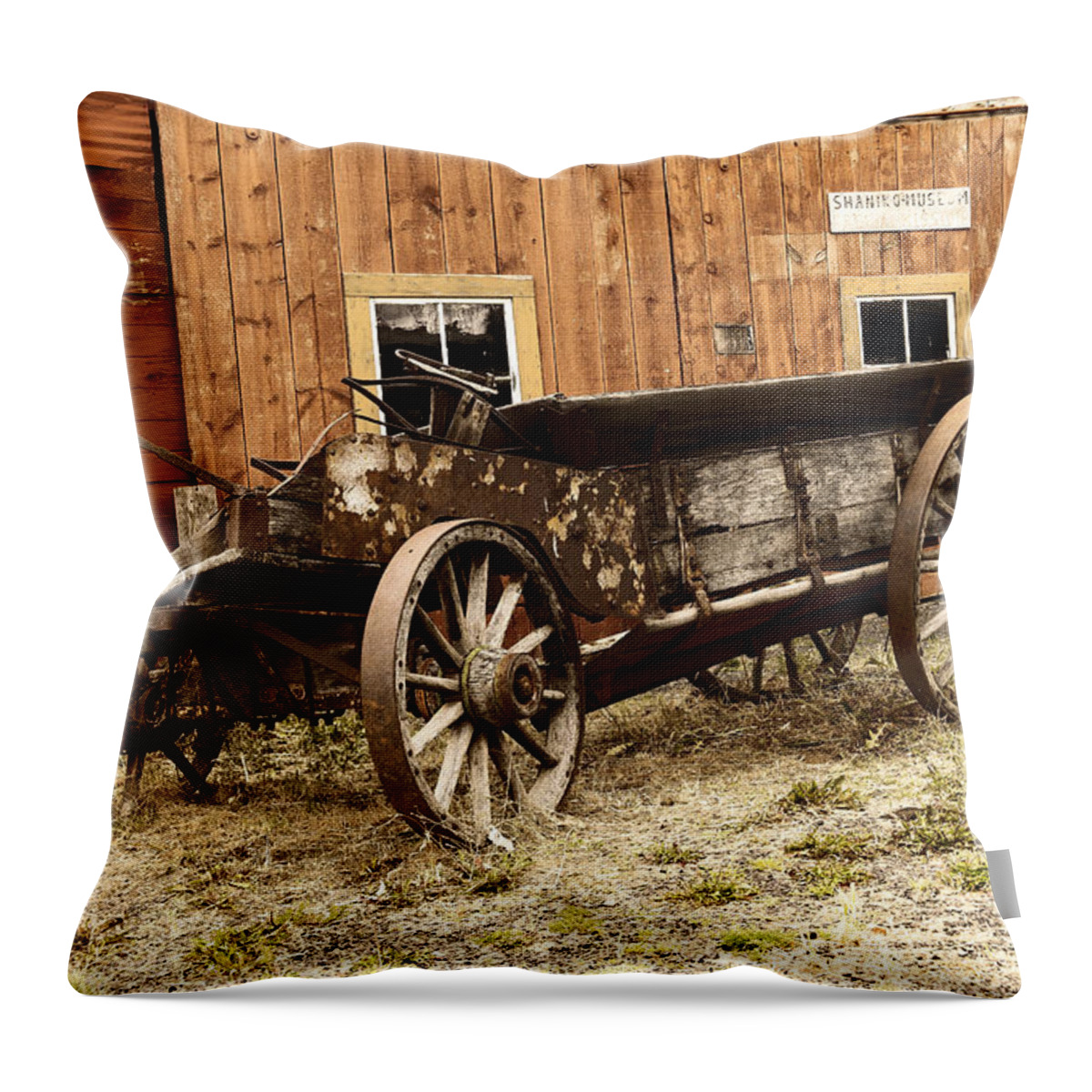 Wagon Throw Pillow featuring the photograph Wooden wagon by Jeff Swan