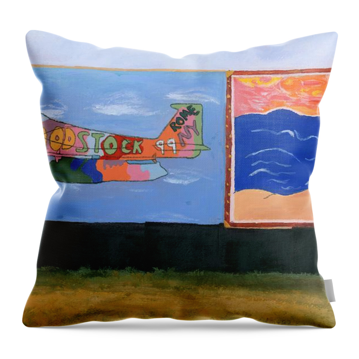 Acrylic Throw Pillow featuring the painting Woodstock 99 Revisited by Lynne Reichhart