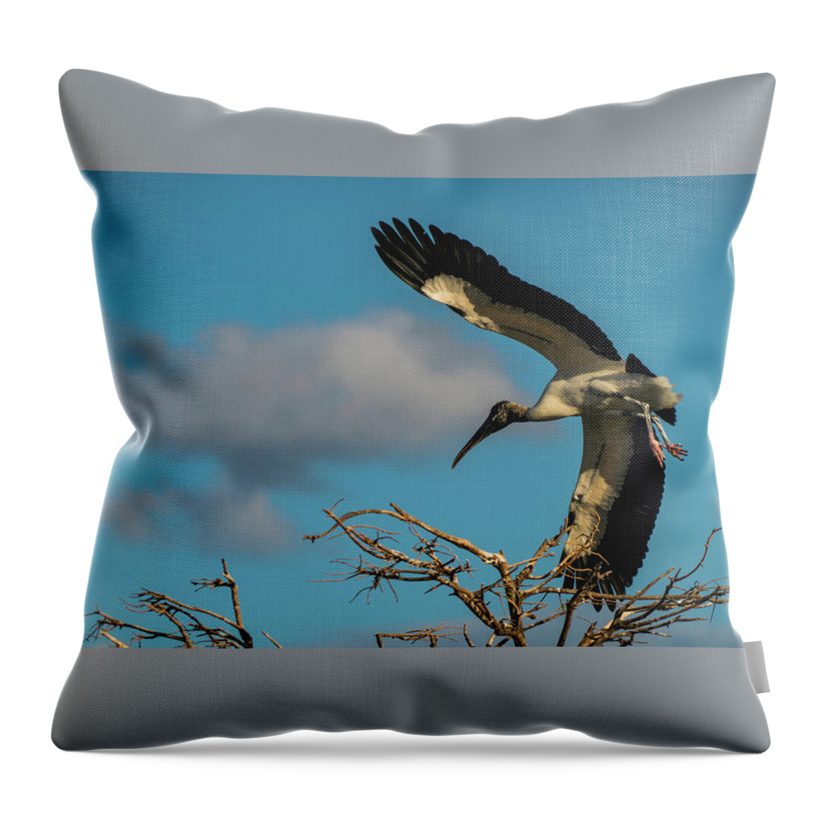 Florida Throw Pillow featuring the photograph Woodstork in Flight Delray Beach Florida by Lawrence S Richardson Jr