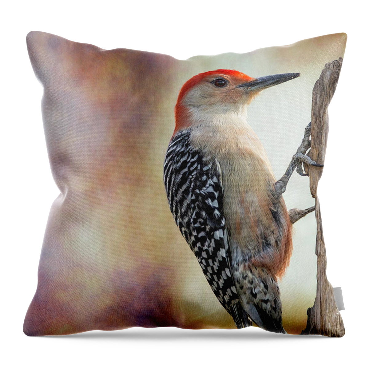 Red-bellied Woodpecker Throw Pillow featuring the photograph Woody Posted Right Side by Bill and Linda Tiepelman