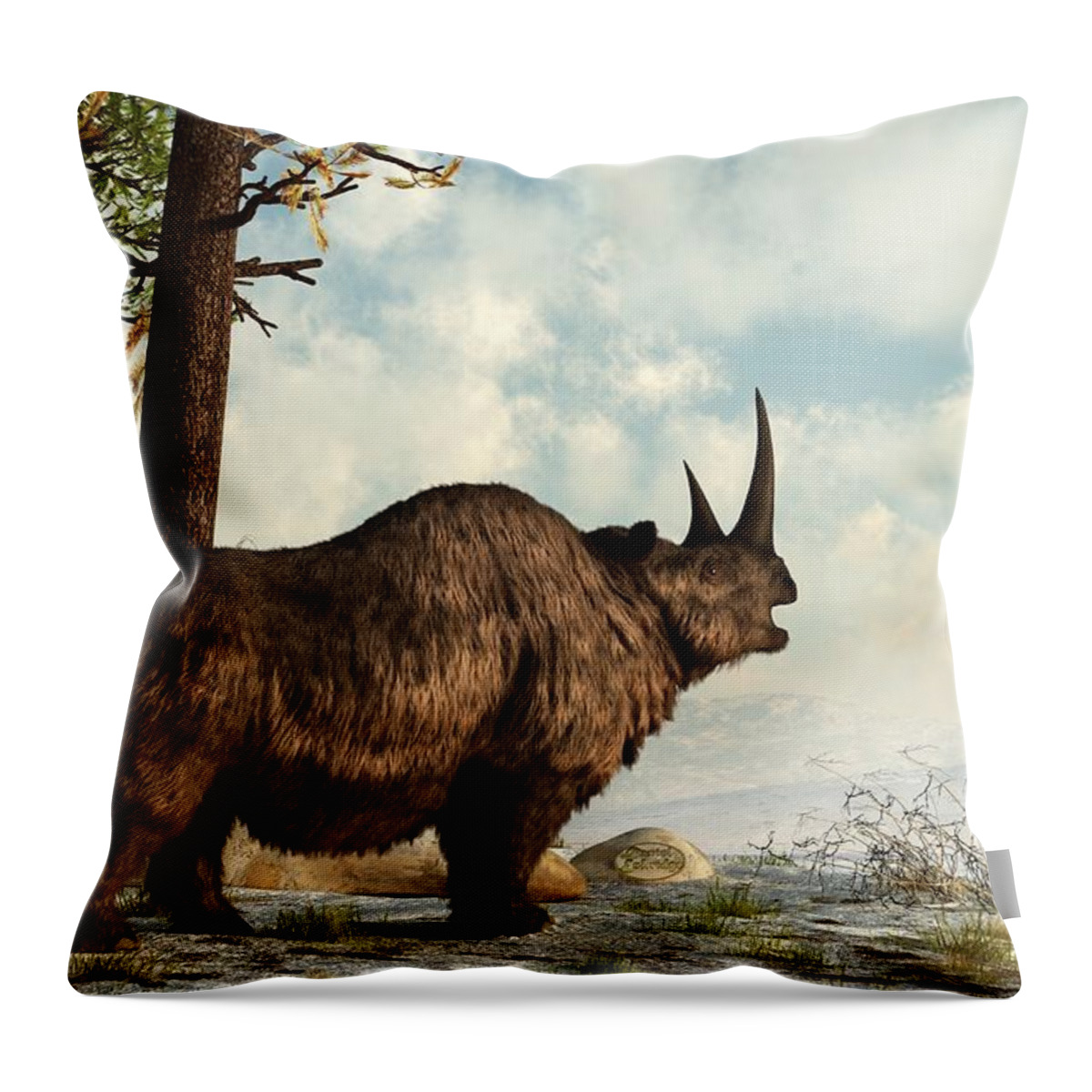Animal Throw Pillow featuring the digital art Woolly Rhino by Daniel Eskridge