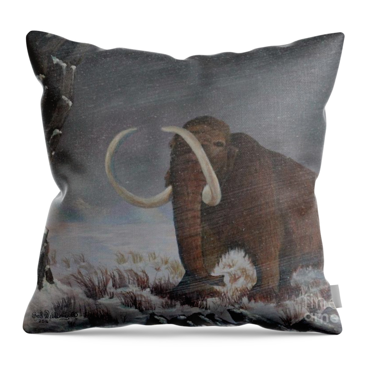 Mammoth Throw Pillow featuring the painting Wooly Mammoth......10,000 Years Ago by Bob Williams
