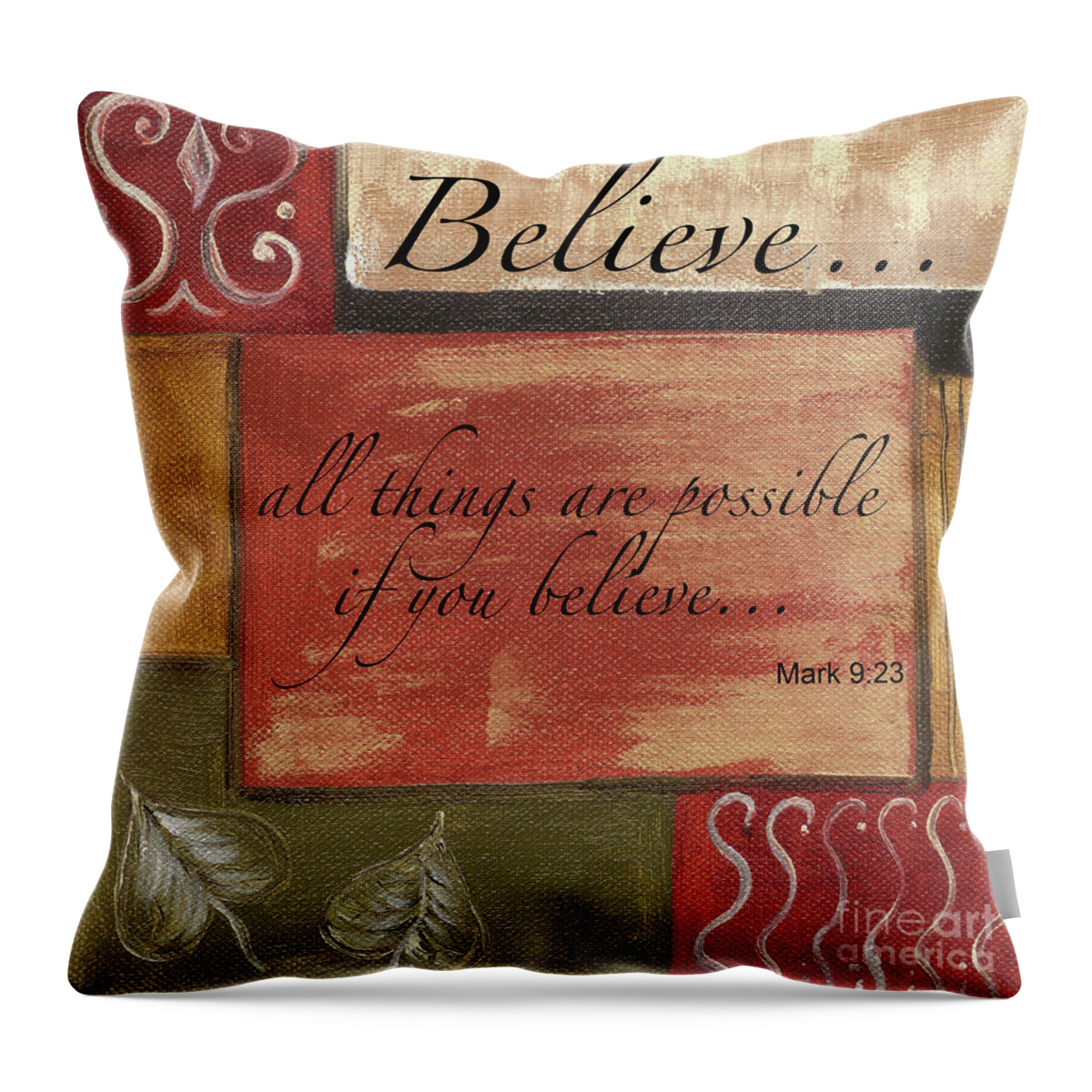 Strength Throw Pillow featuring the painting Words To Live By Believe by Debbie DeWitt