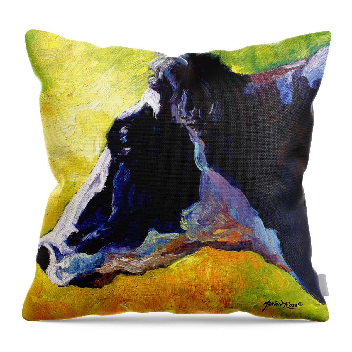 Western Throw Pillow featuring the painting Working Girl - Holstein Cow by Marion Rose