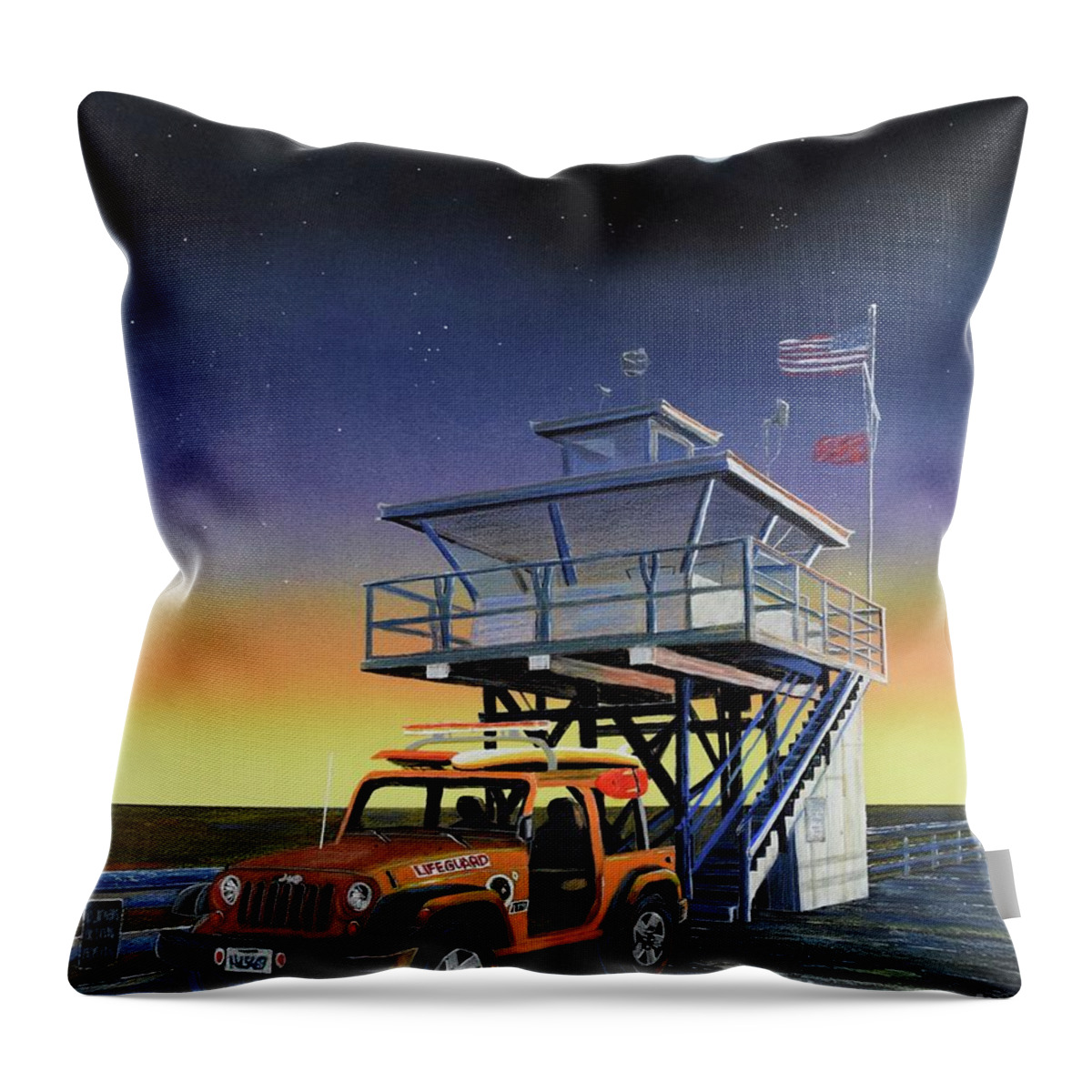 San Clemente Throw Pillow featuring the painting Working Late by Mary Scott