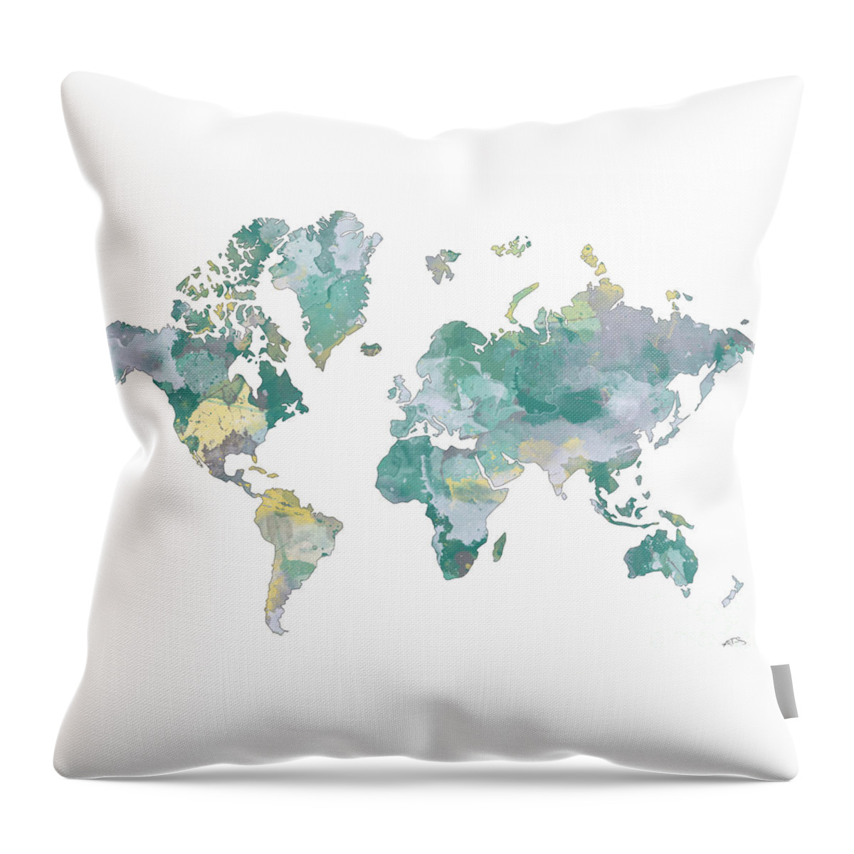 World Map Throw Pillow featuring the digital art World Map Pastel Art Colorful Watercolor Gift by White Lotus