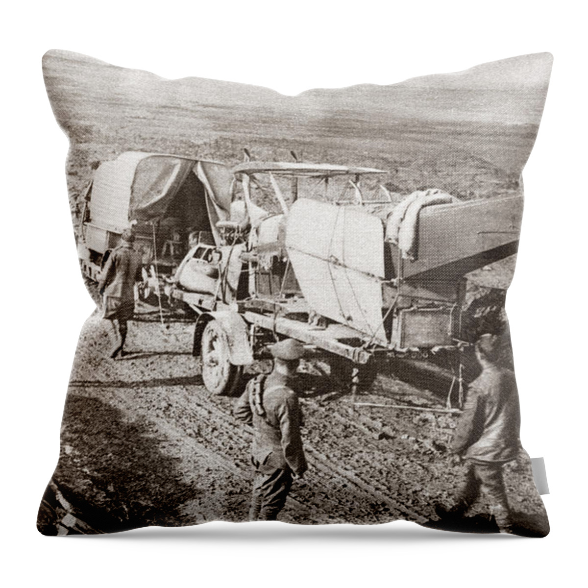 1914 Throw Pillow featuring the photograph World War I: Damaged Plane by Granger