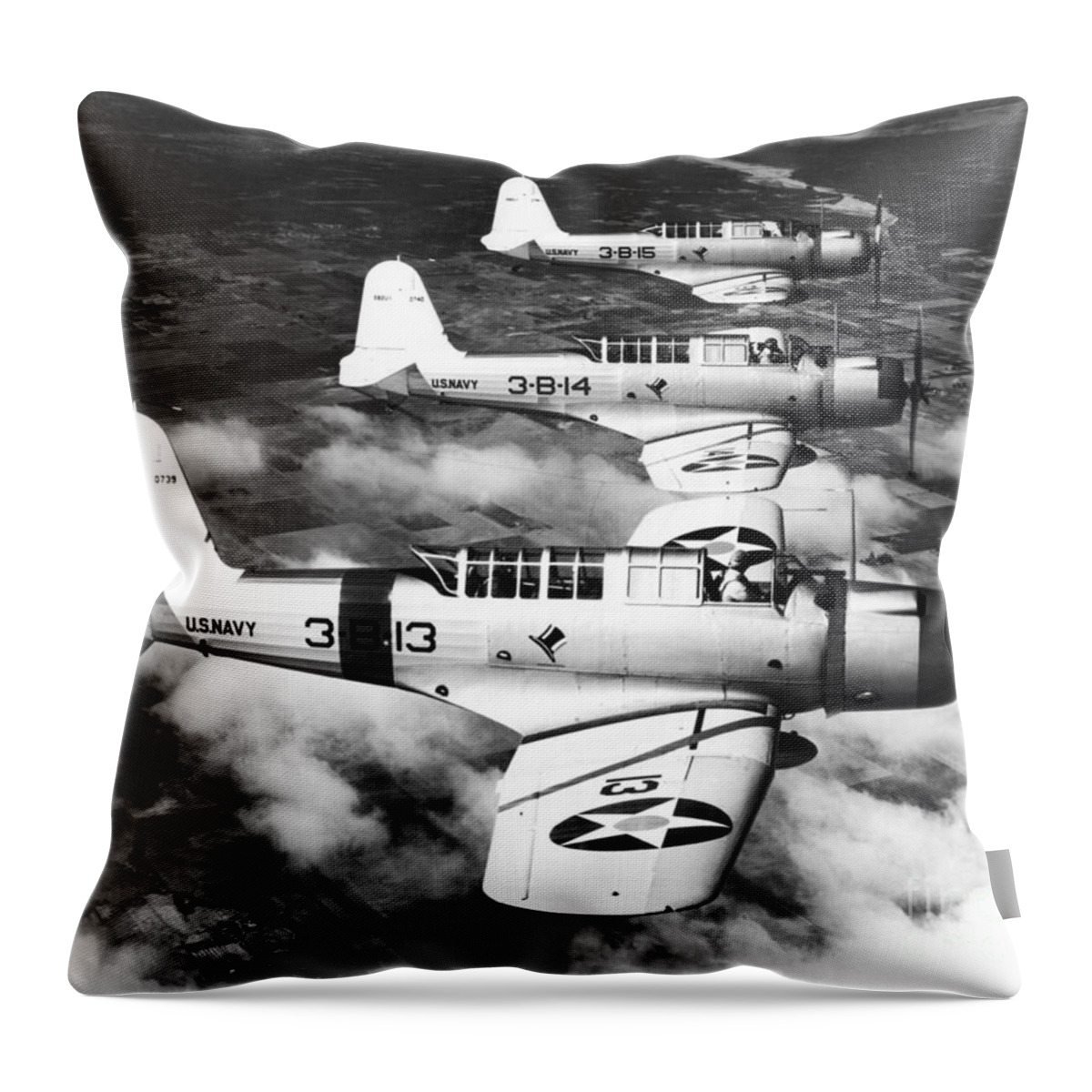 1940s Throw Pillow featuring the photograph World War II Us Navy Dive Bombers by H. Armstrong Roberts/ClassicStock