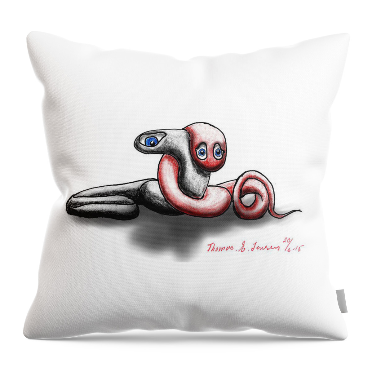 Sketch Throw Pillow featuring the digital art Worm Hug. by ThomasE Jensen