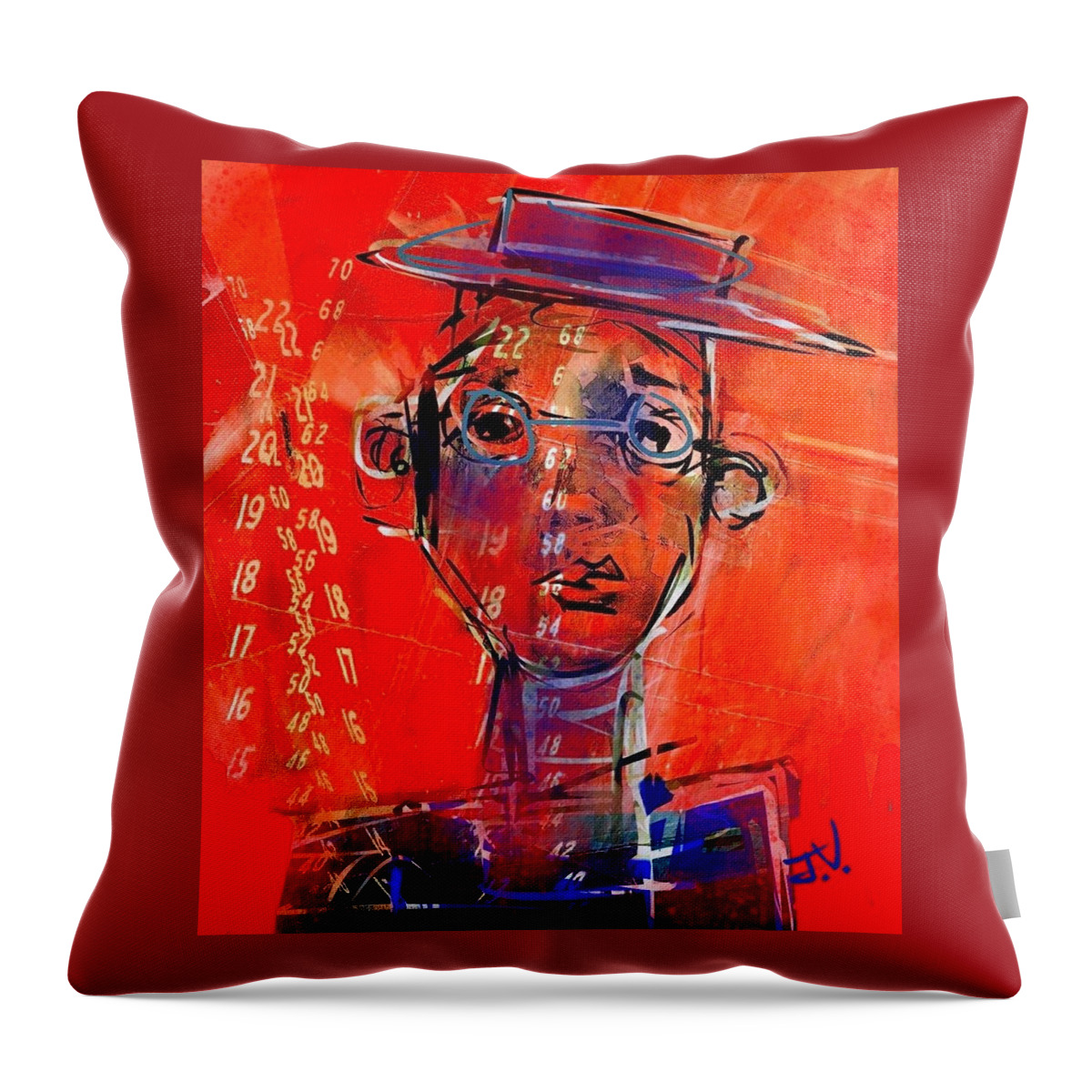 Portrait Throw Pillow featuring the painting Worrying Numbers by Jim Vance