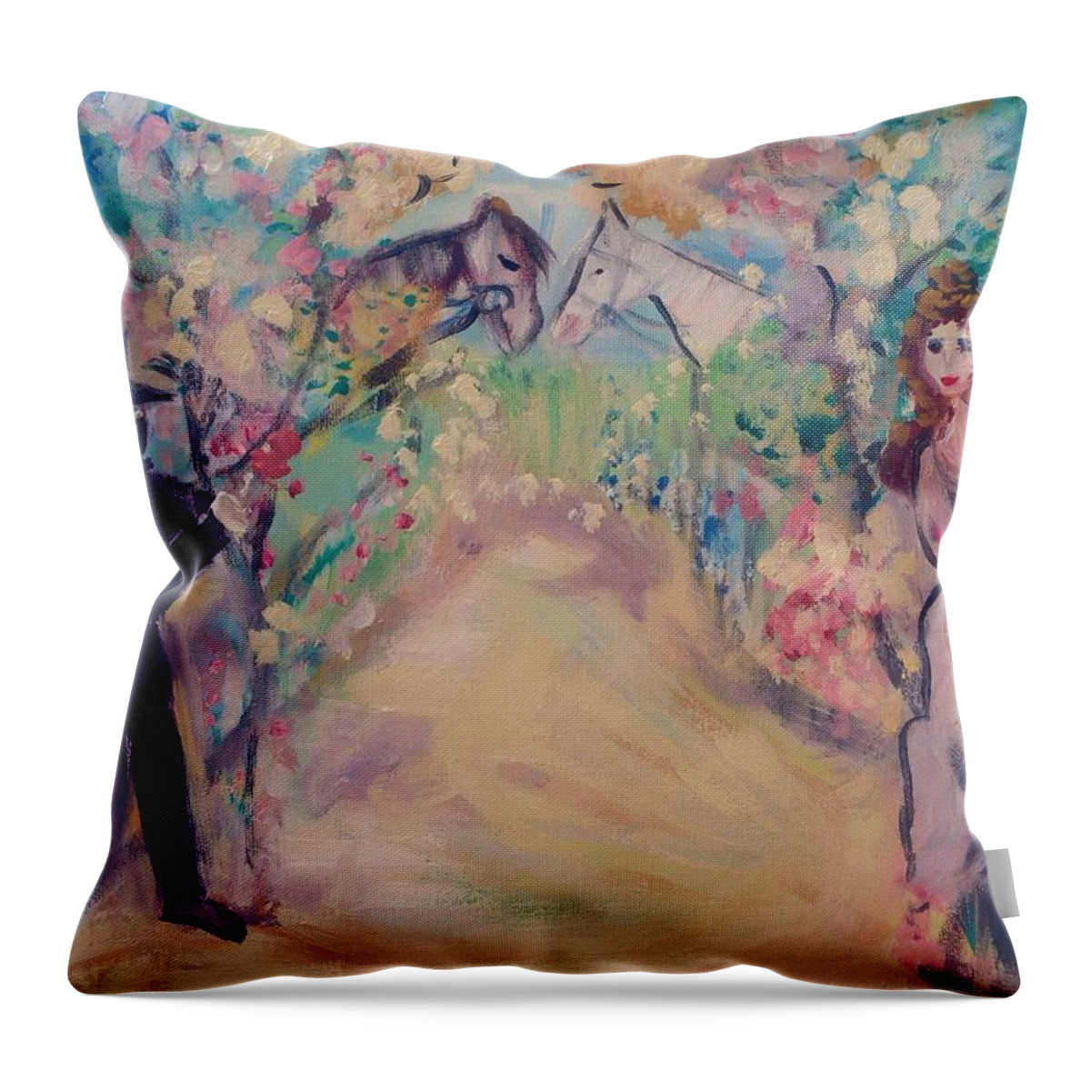 Ride Throw Pillow featuring the painting Would you care to ride by Judith Desrosiers