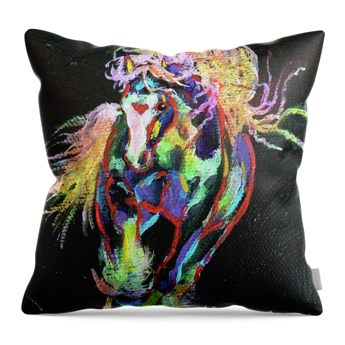Gypsy Cob Throw Pillow featuring the painting Wraggle Taggle Gypsy Cob by Louise Green
