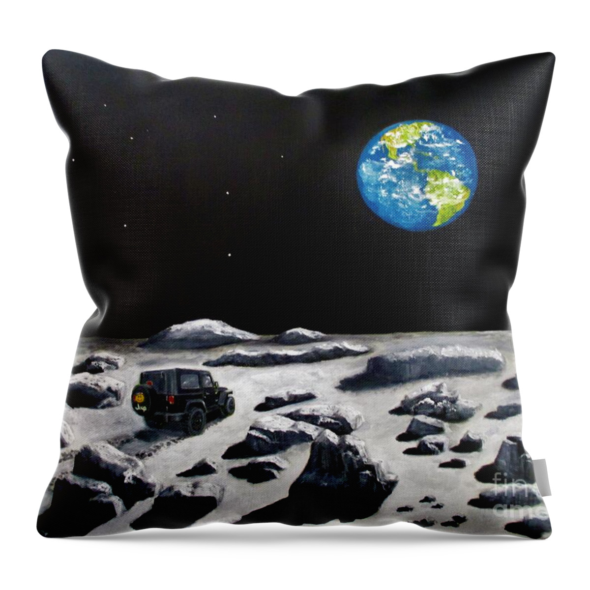 Moonscapes; Jeeps; Wranglers; Earth; Moon Rocks; Space Throw Pillow featuring the painting Wranglers Go Anywhere by Olga Silverman