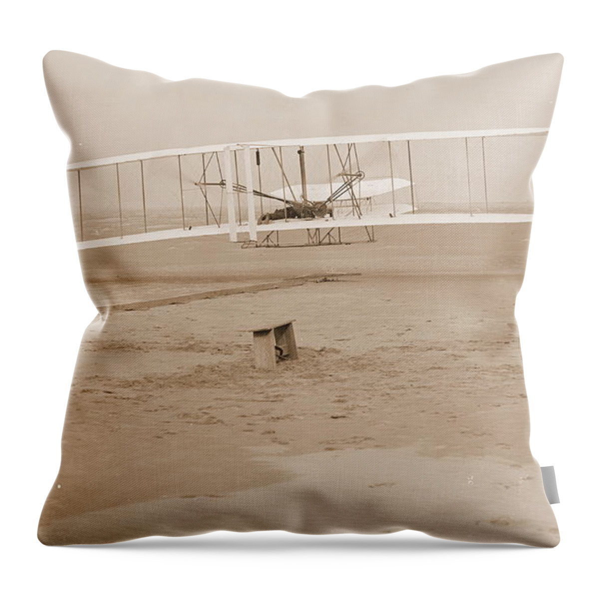 Wright Brothers First Powered Flight Throw Pillow featuring the photograph Wright Brothers First Powered Flight by Padre Art