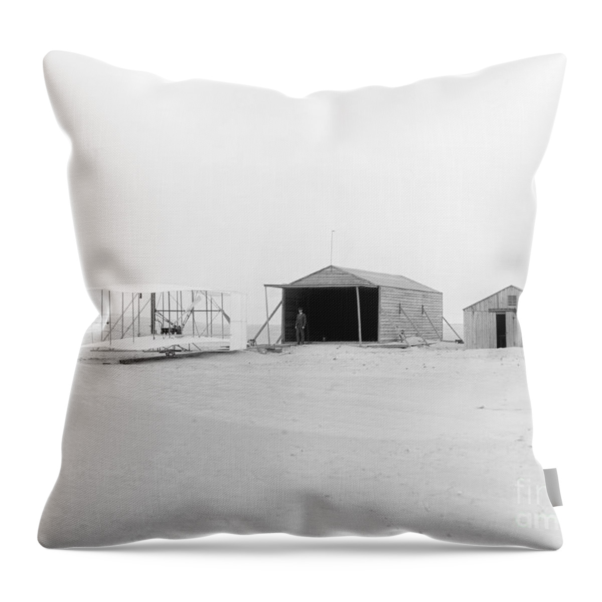 Historical Throw Pillow featuring the photograph Wright Flyer, Hangar And Workshop, 1903 by Photo Researchers