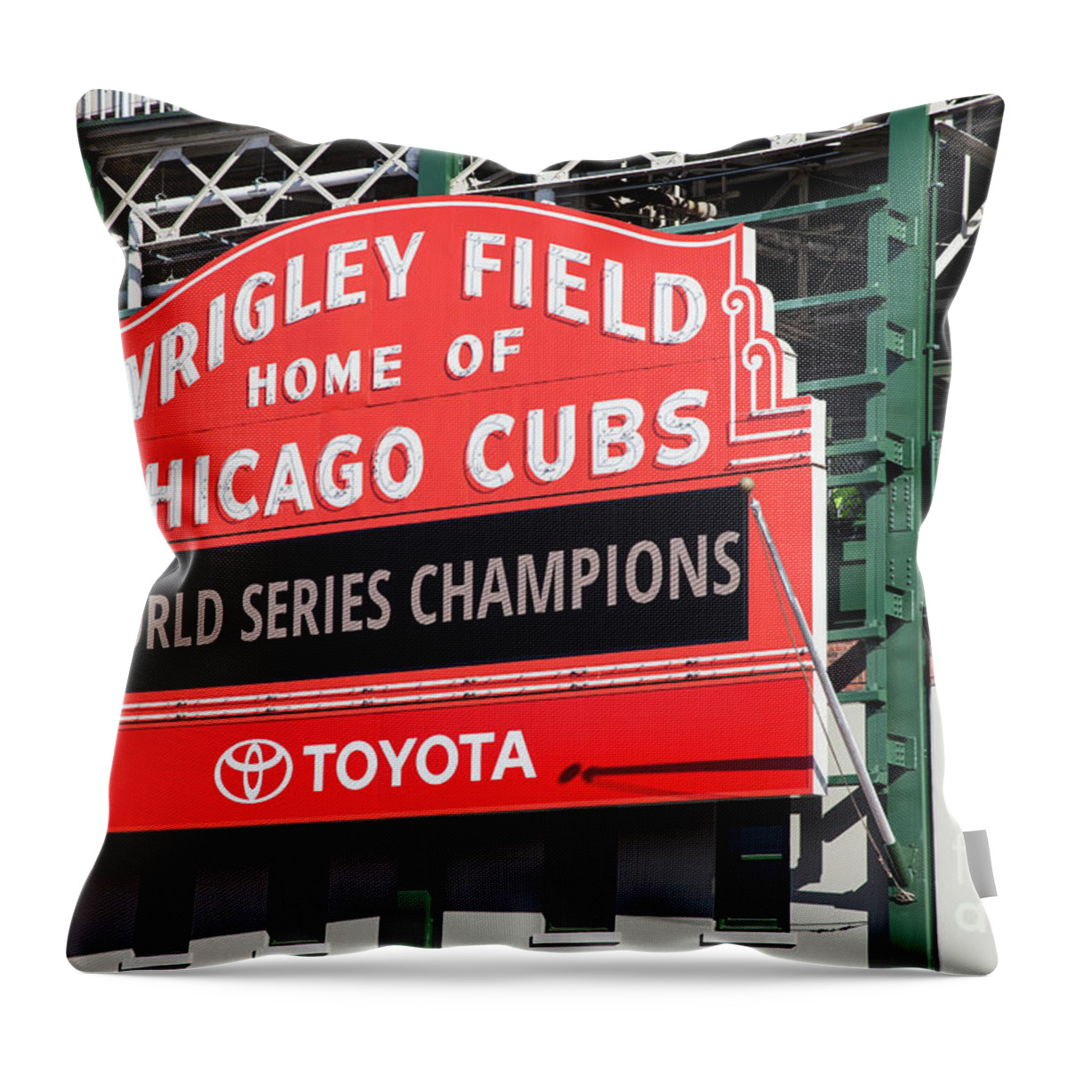 Wrigley Throw Pillow featuring the photograph Wrigley Field Marquee by Timothy Johnson