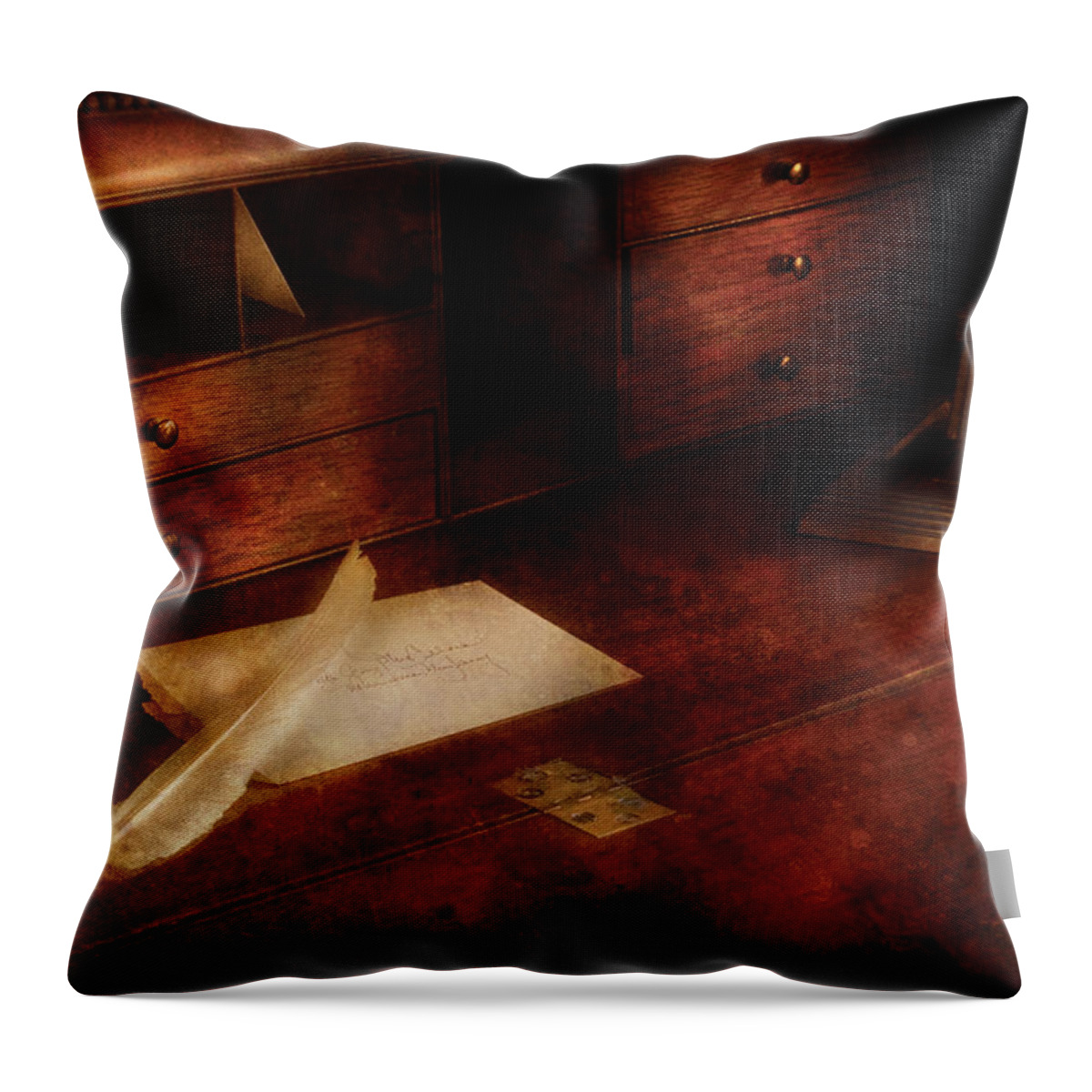Savad Throw Pillow featuring the photograph Writer - The Writers Desk by Mike Savad