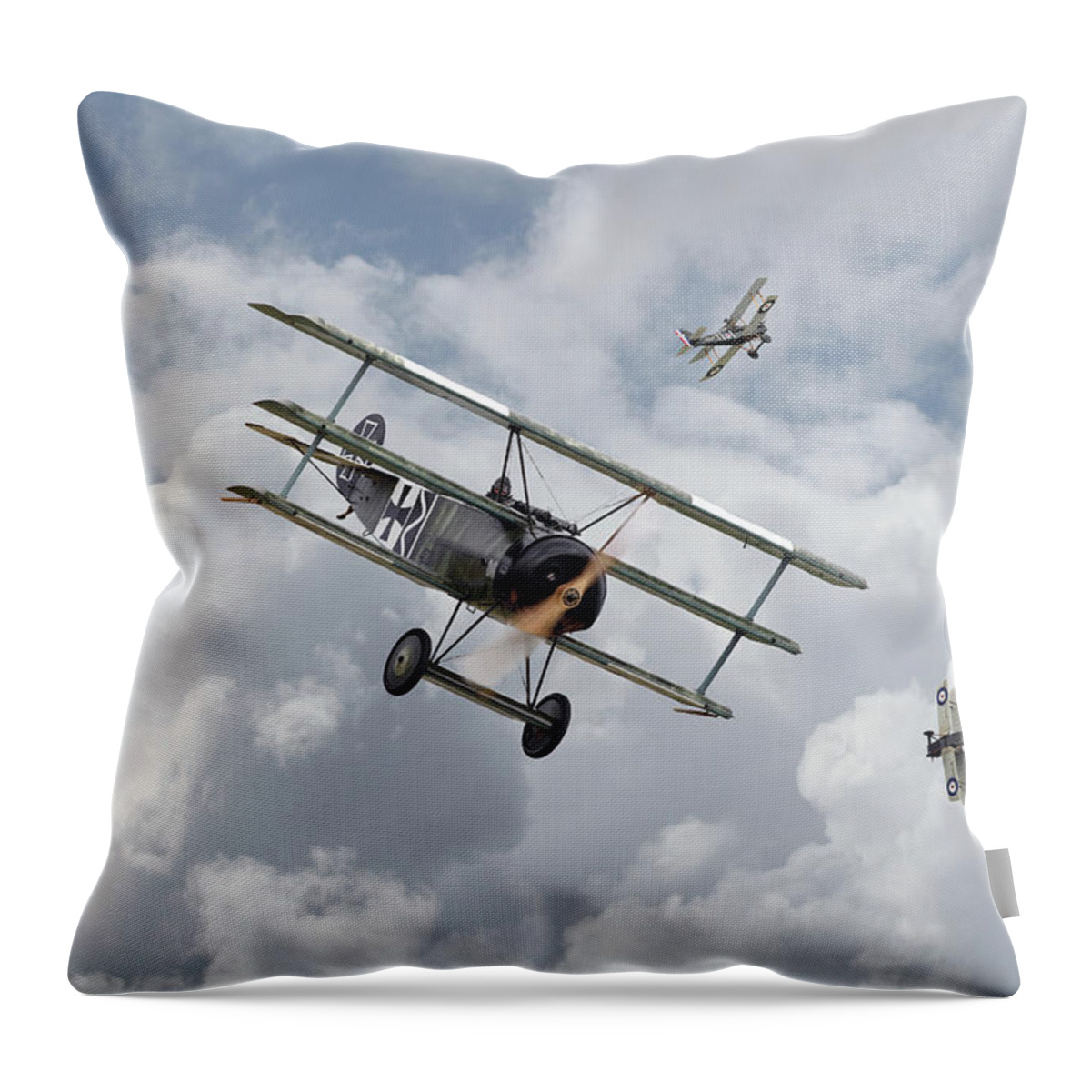 Aircraft Throw Pillow featuring the photograph WW1 - Fokker Dr1 - Predator by Pat Speirs