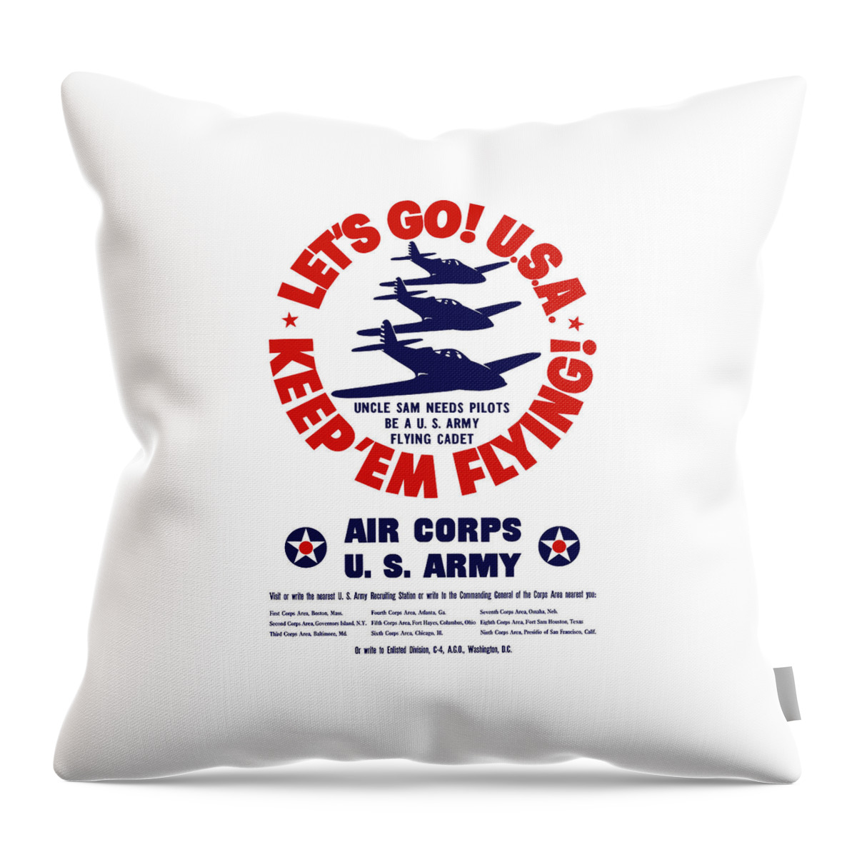 Air Corps Throw Pillow featuring the painting US Army Air Corps - WW2 by War Is Hell Store