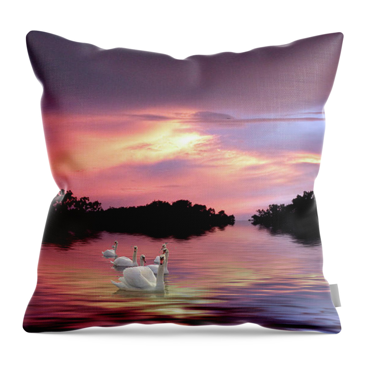 Swans Throw Pillow featuring the photograph Sunset Swans by Jessica Jenney