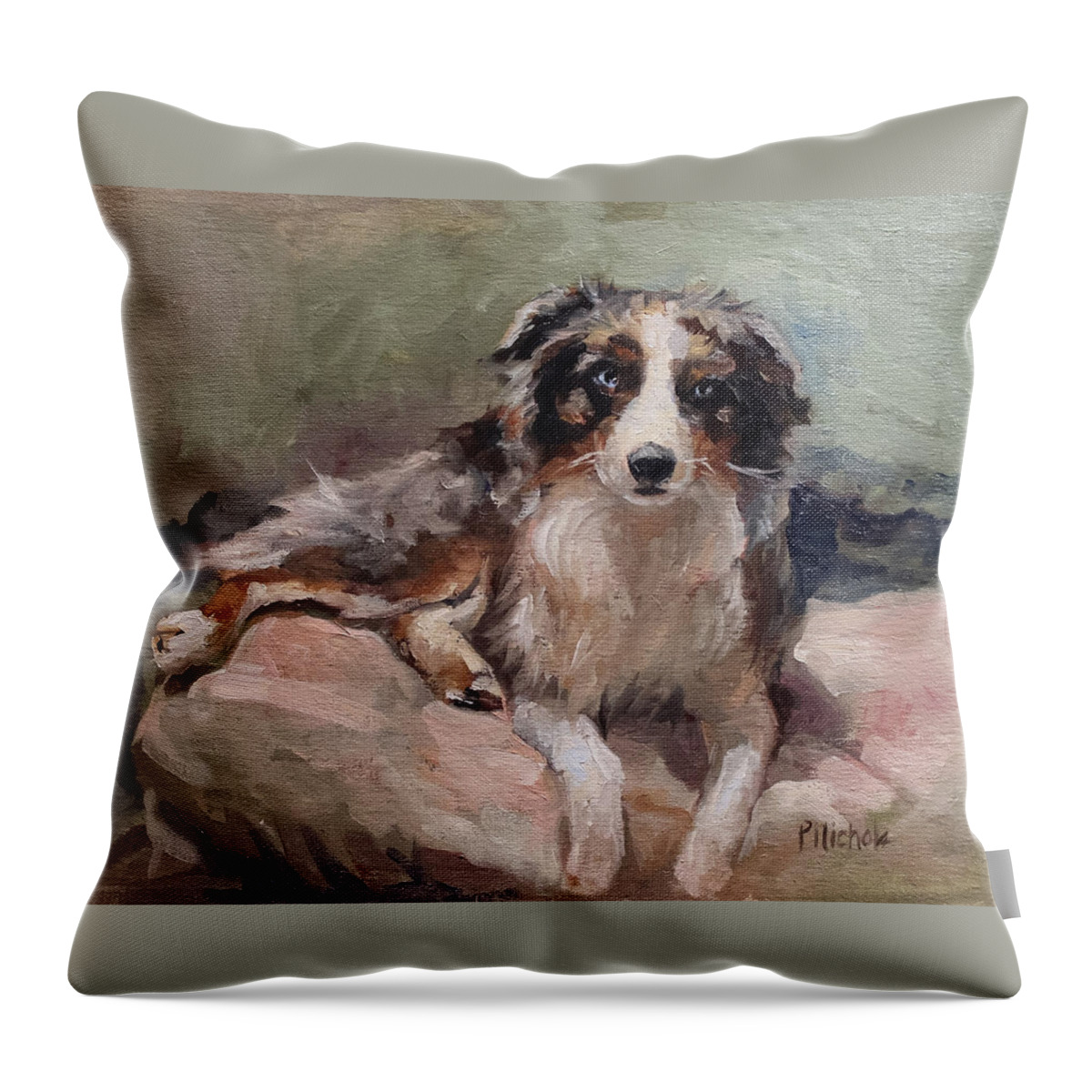 Australian Shepherd Throw Pillow featuring the painting Wyatt by Pamela Nichols