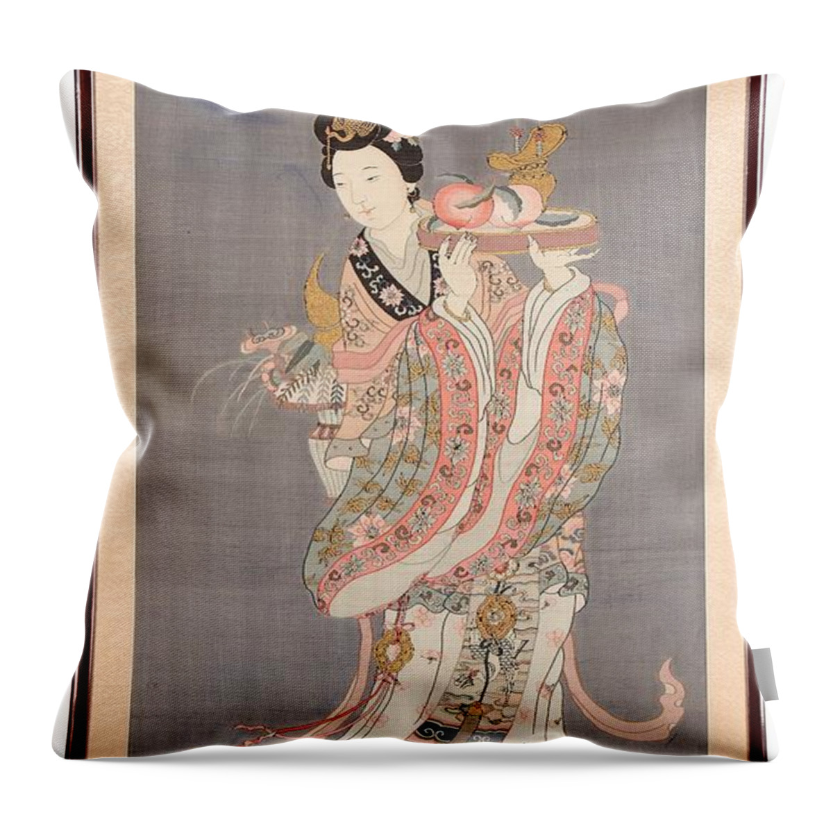 Qi Wang Mu Throw Pillow featuring the painting Xi Wang Mu carrying by MotionAge Designs
