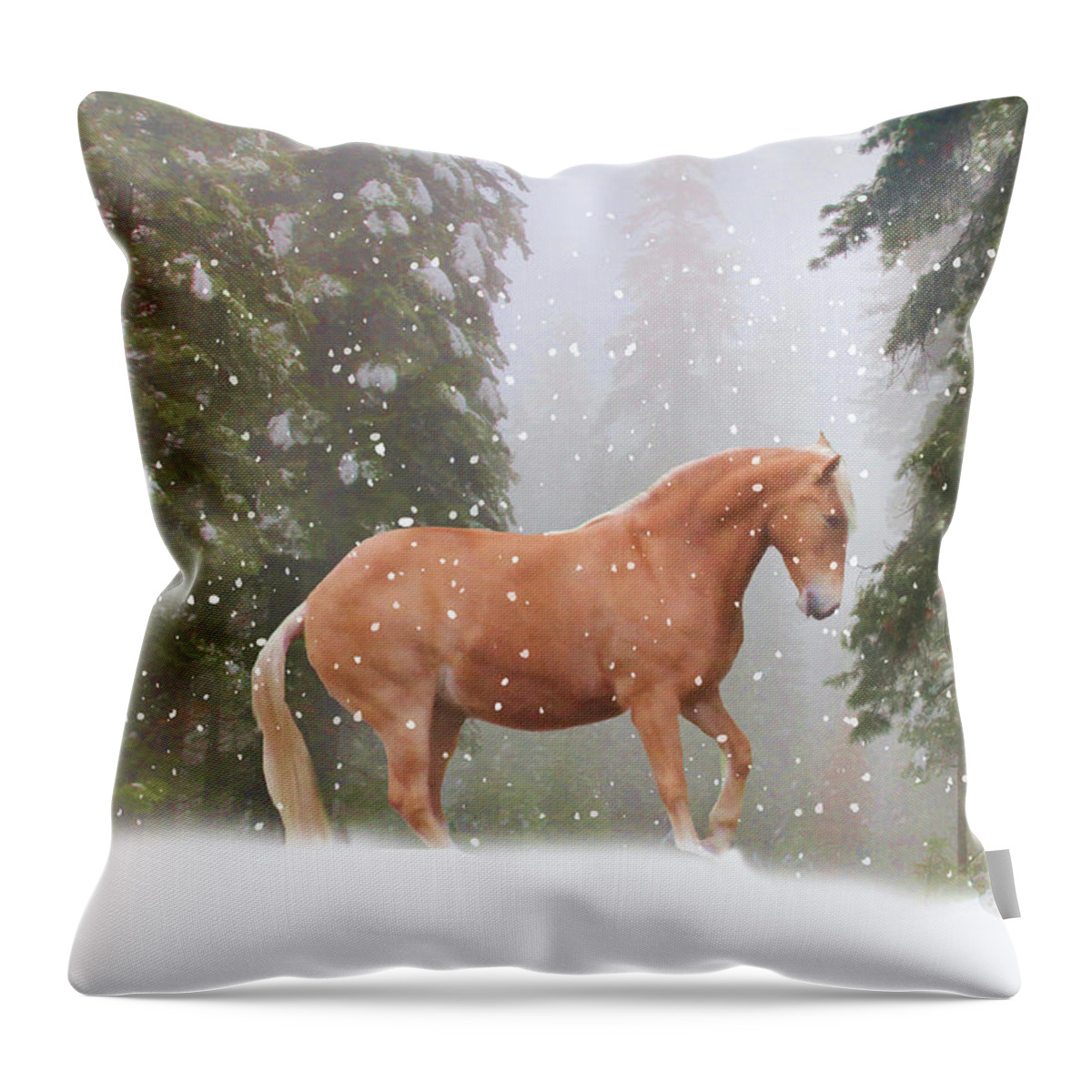 Snow Throw Pillow featuring the photograph Xmas Horse by Stephanie Laird