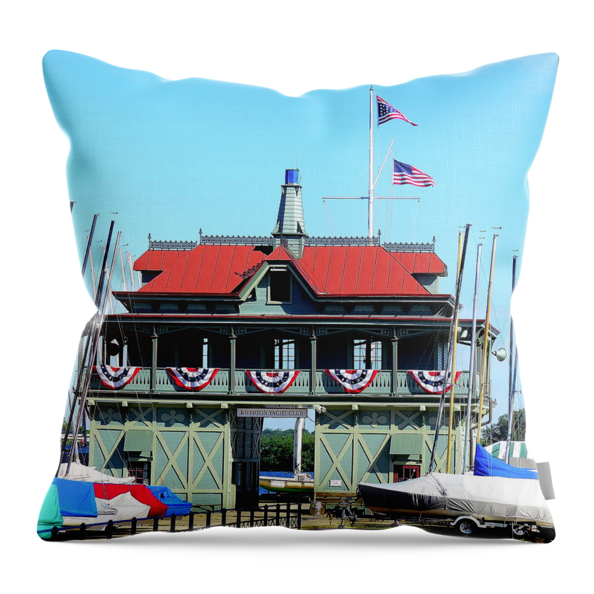 Yacht Club Throw Pillow featuring the photograph 1st Yacht Club on the Delaware by Linda Stern