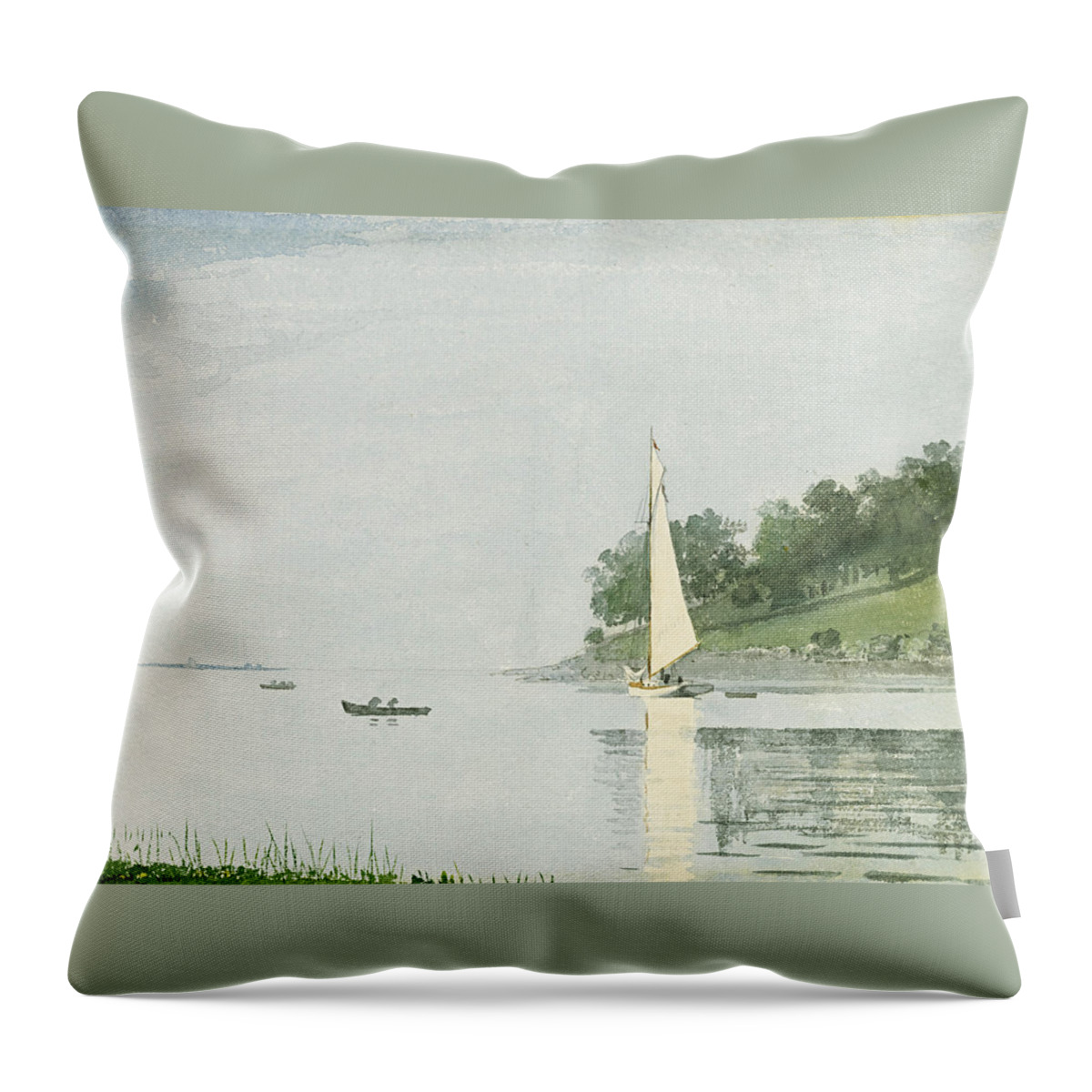 Winslow Homer Throw Pillow featuring the drawing Yacht in a Cove. Gloucester by Winslow Homer