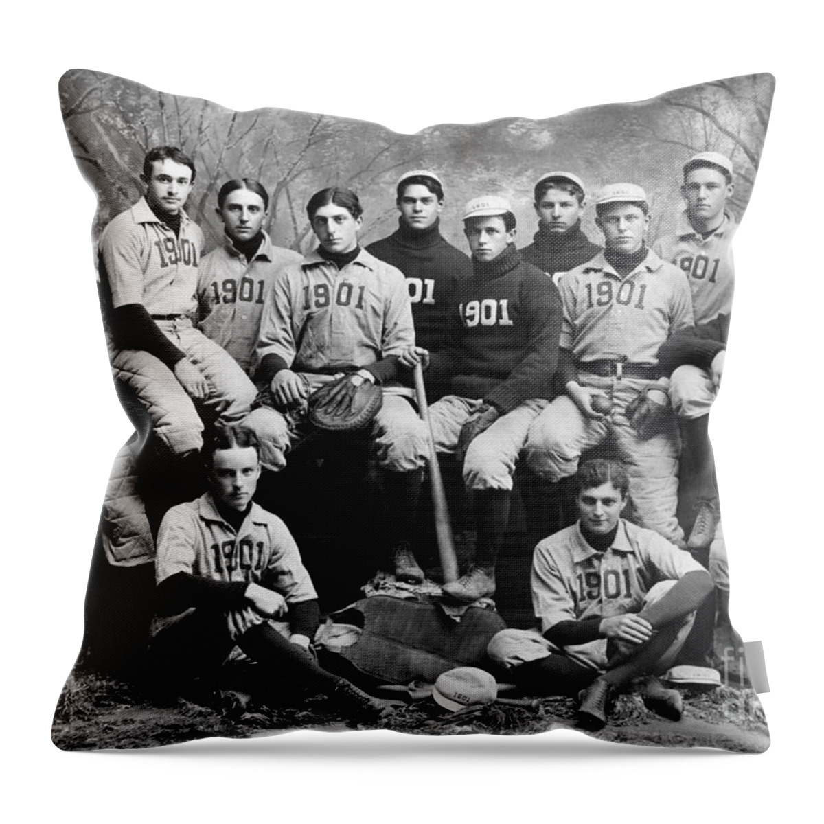 1901 Throw Pillow featuring the photograph Yale Baseball Team, 1901 by Granger