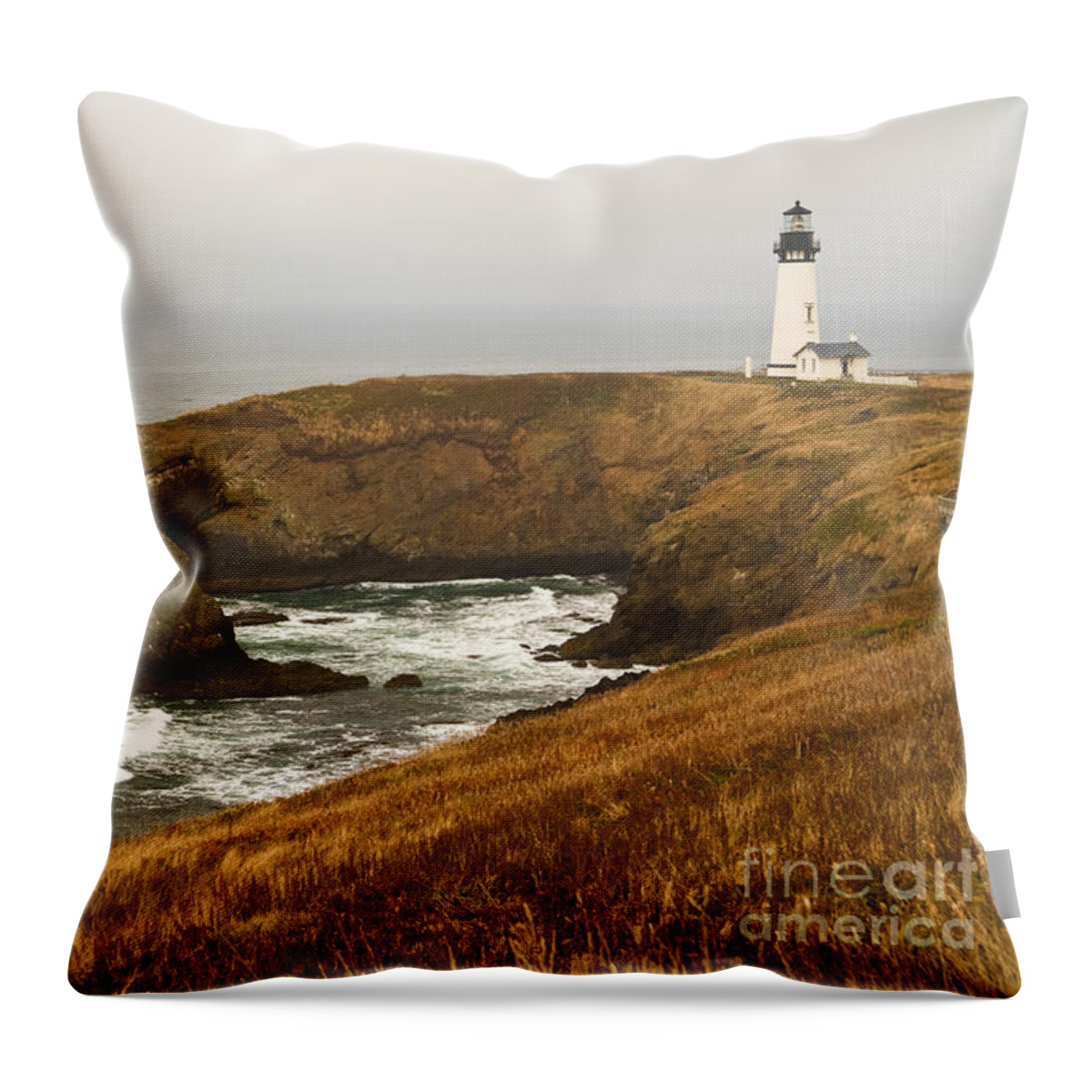 Lighthouse Throw Pillow featuring the photograph Yaquina Head Lighthouse by Alice Cahill