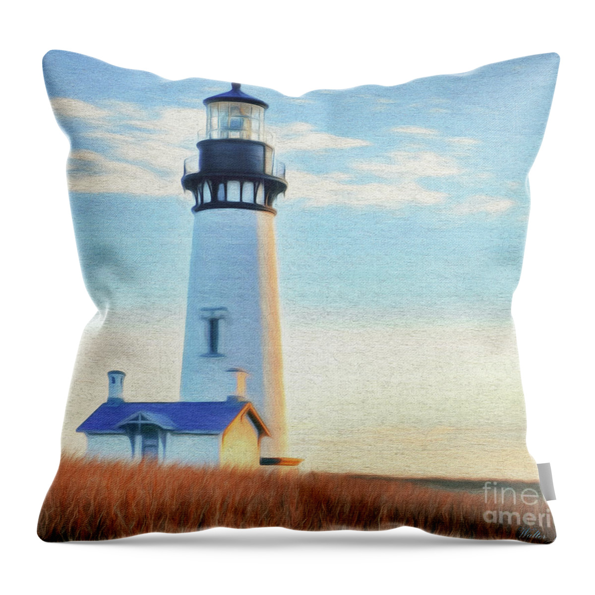 Lighthouse Throw Pillow featuring the digital art Yaquina Head Lighthouse by Walter Colvin
