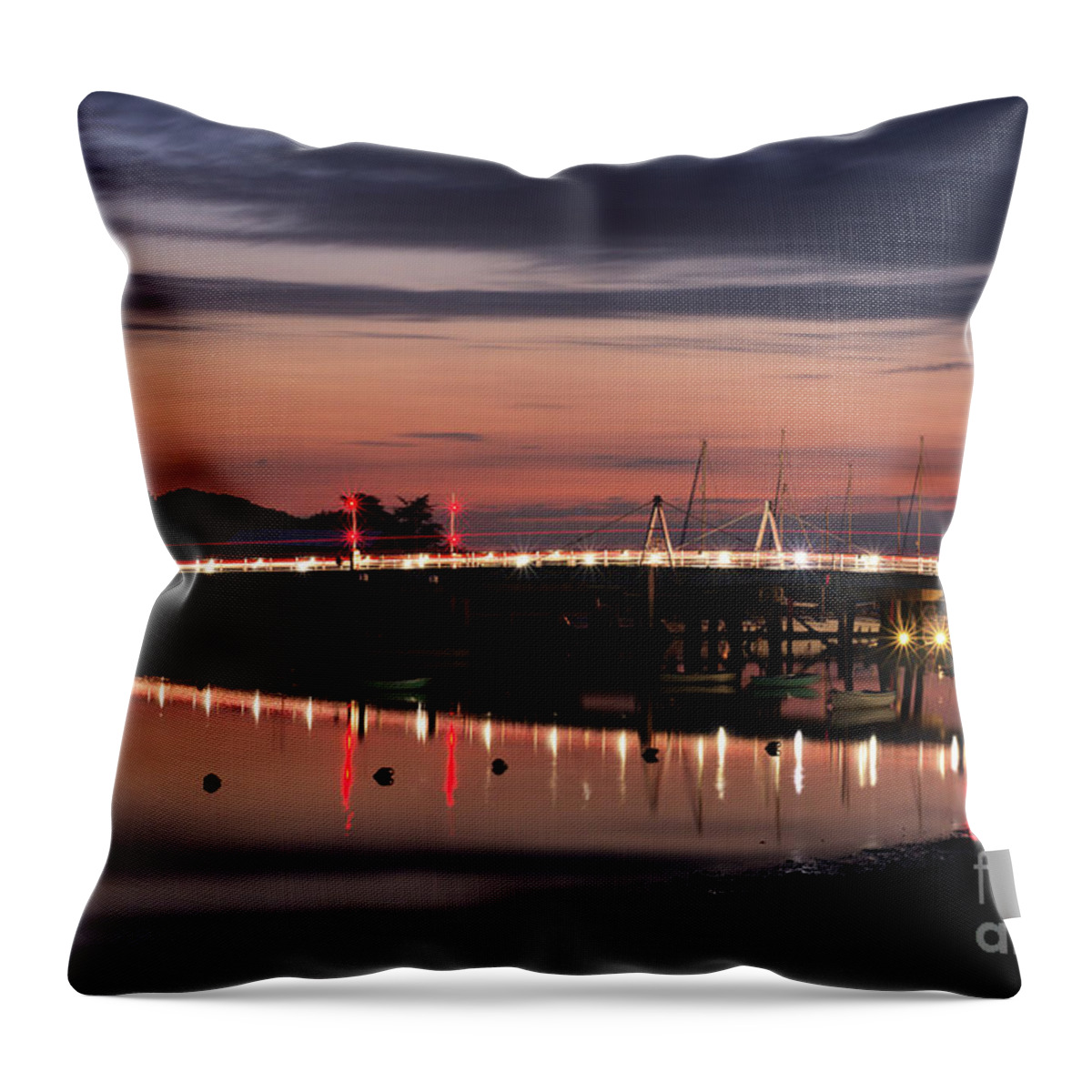 Clayton Throw Pillow featuring the photograph Yarmouth Bridge lit up at night by Clayton Bastiani