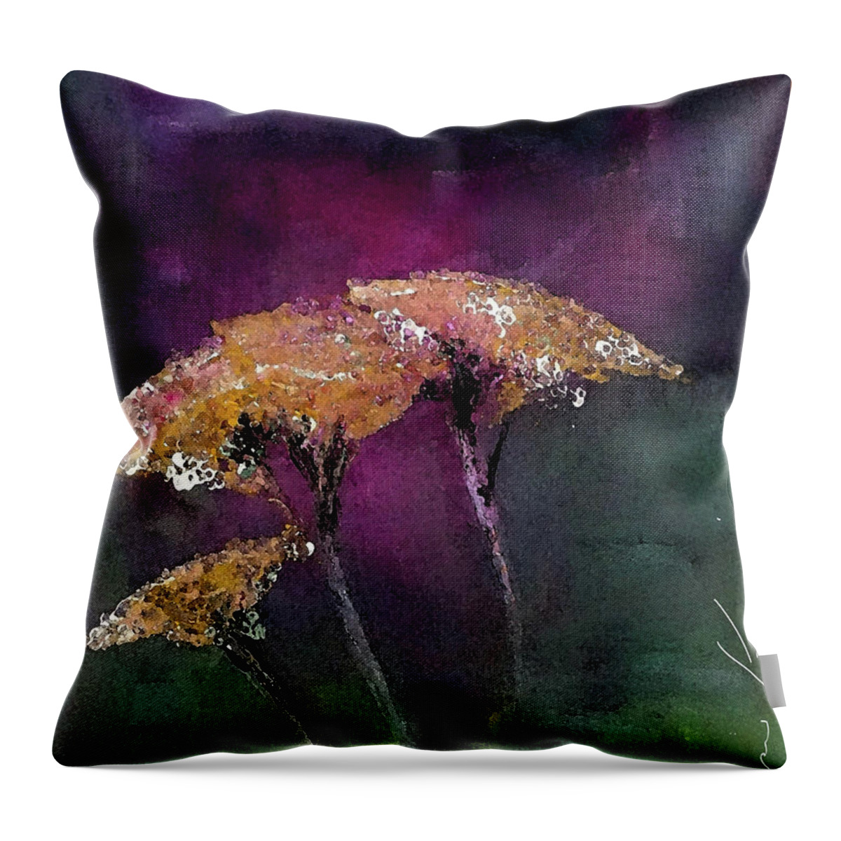 Yarrow Throw Pillow featuring the painting Yarrow In The Dark Painting by Lisa Kaiser