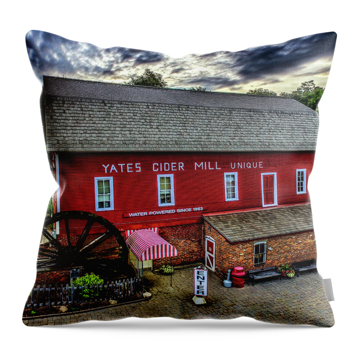 Rochester Throw Pillow featuring the digital art Yates Cider Mill DJI_0072 by Michael Thomas
