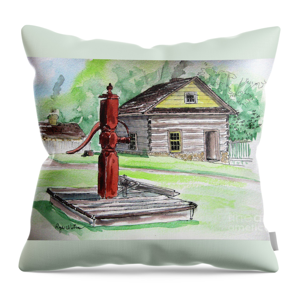  Throw Pillow featuring the painting Ye Olde Pump by Roger Witmer