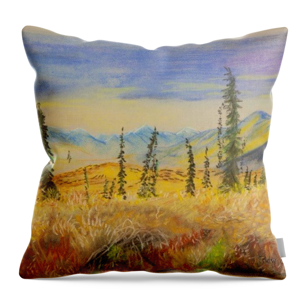 Pastels Throw Pillow featuring the pastel Yellow Alaska by Betsy Carlson Cross
