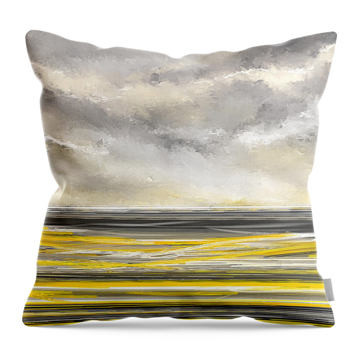 Yellow Throw Pillow featuring the painting Yellow And Gray Seascape Art by Lourry Legarde