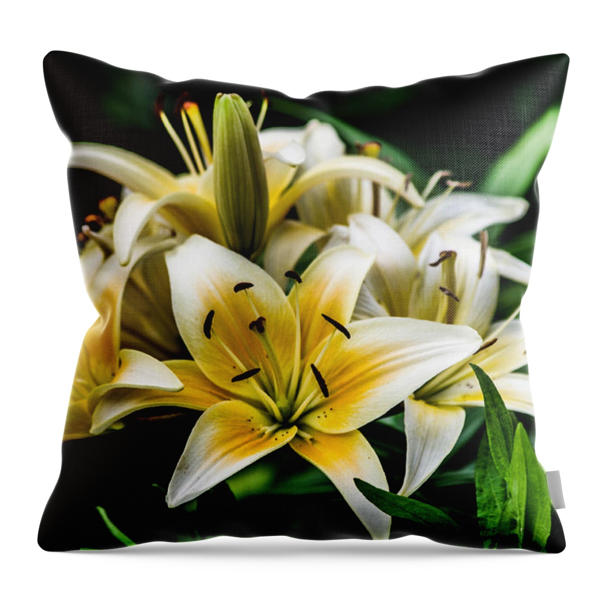Flower Throw Pillow featuring the photograph Yellow and white lilys by Gerald Kloss