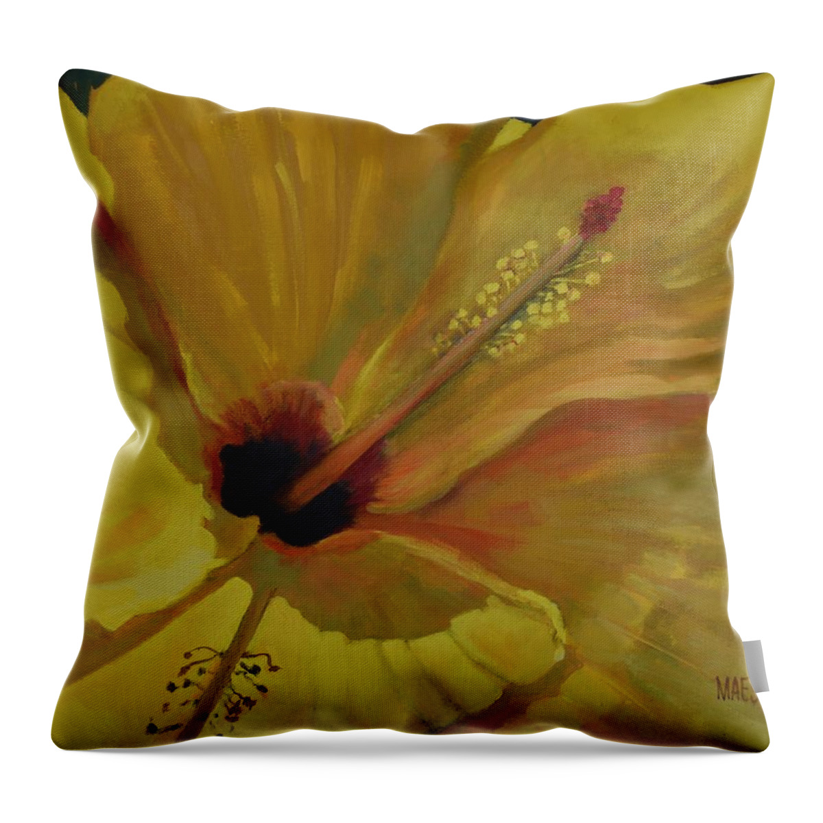 Walt Maes Throw Pillow featuring the painting Yellow Beauty by Walt Maes