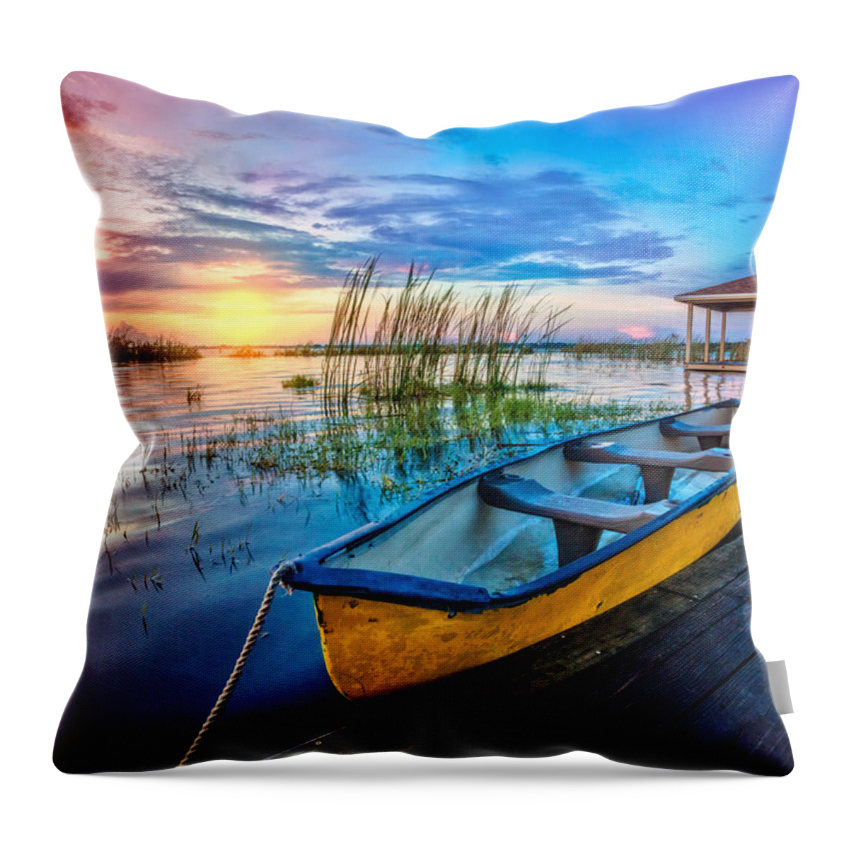 Boats Throw Pillow featuring the photograph Yellow Canoe by Debra and Dave Vanderlaan