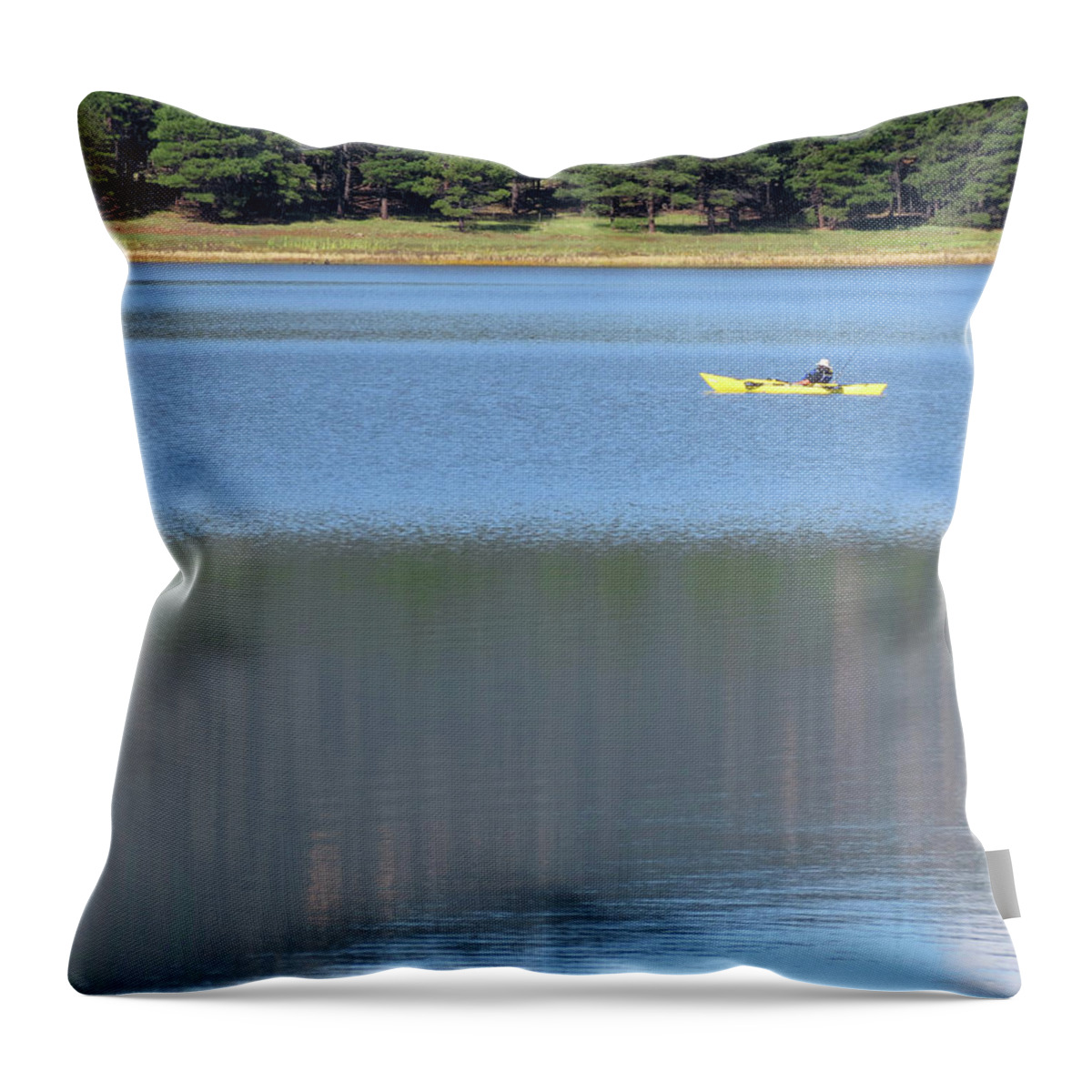 Solitude Throw Pillow featuring the photograph Yellow Canoe by Laurel Powell