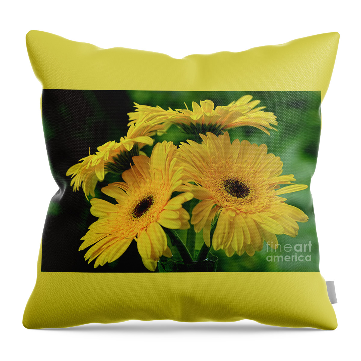 Yellow Gerbera Daisies Throw Pillow featuring the photograph Yellow Chrysanthemums by Kaye Menner by Kaye Menner