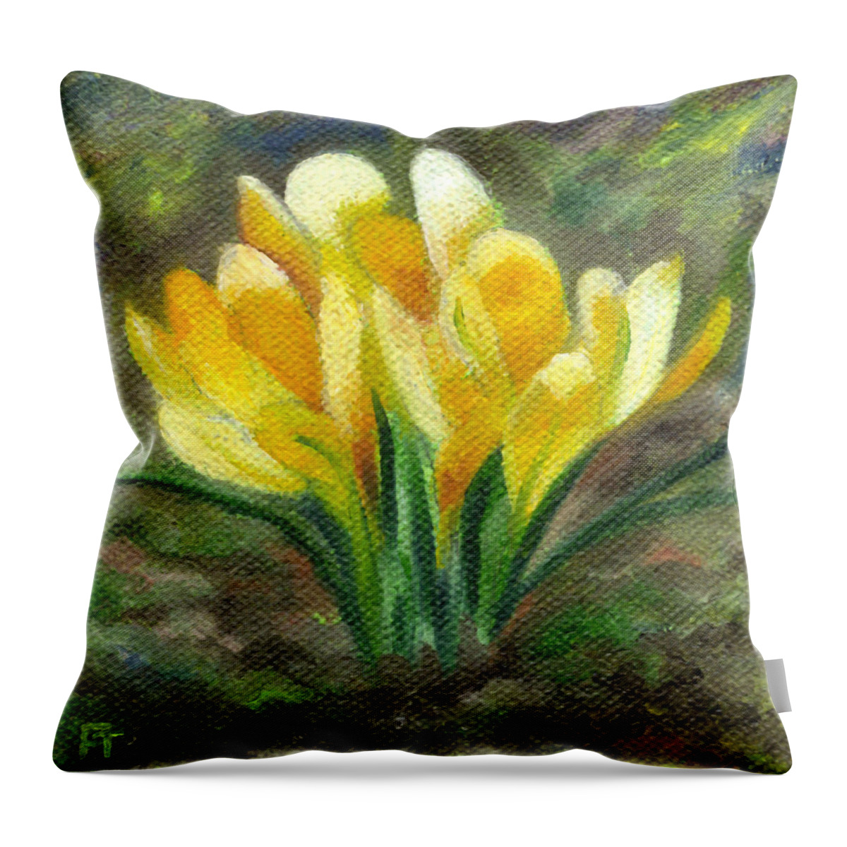 Crocus Throw Pillow featuring the painting Yellow Crocus by FT McKinstry