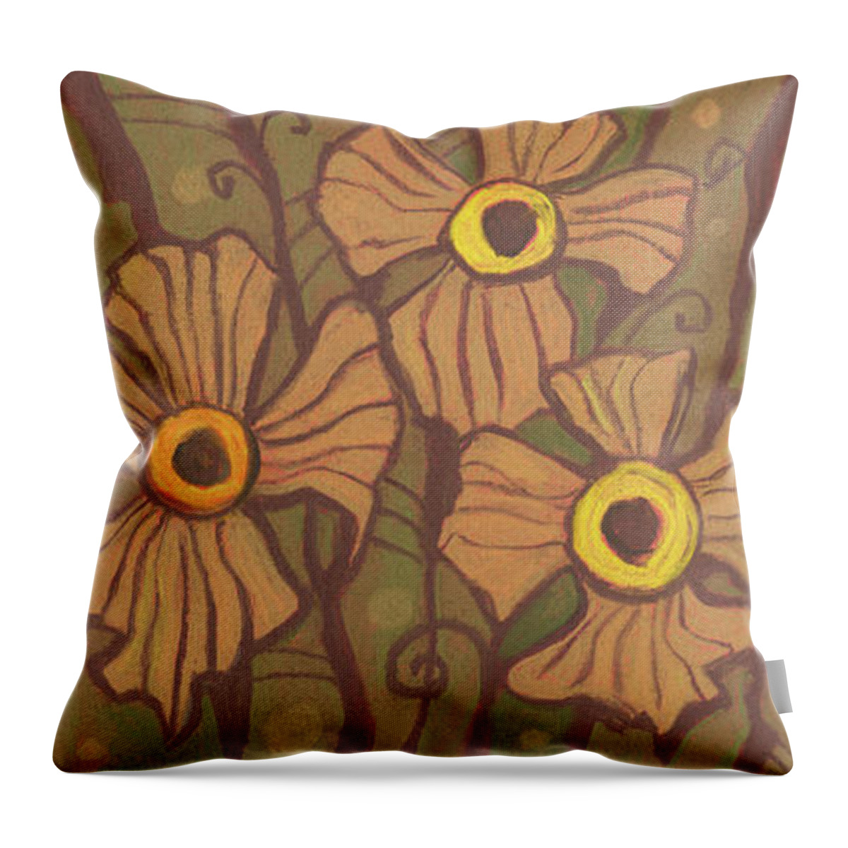Flower Throw Pillow featuring the pastel Yellow-eyed flowers by Julia Khoroshikh