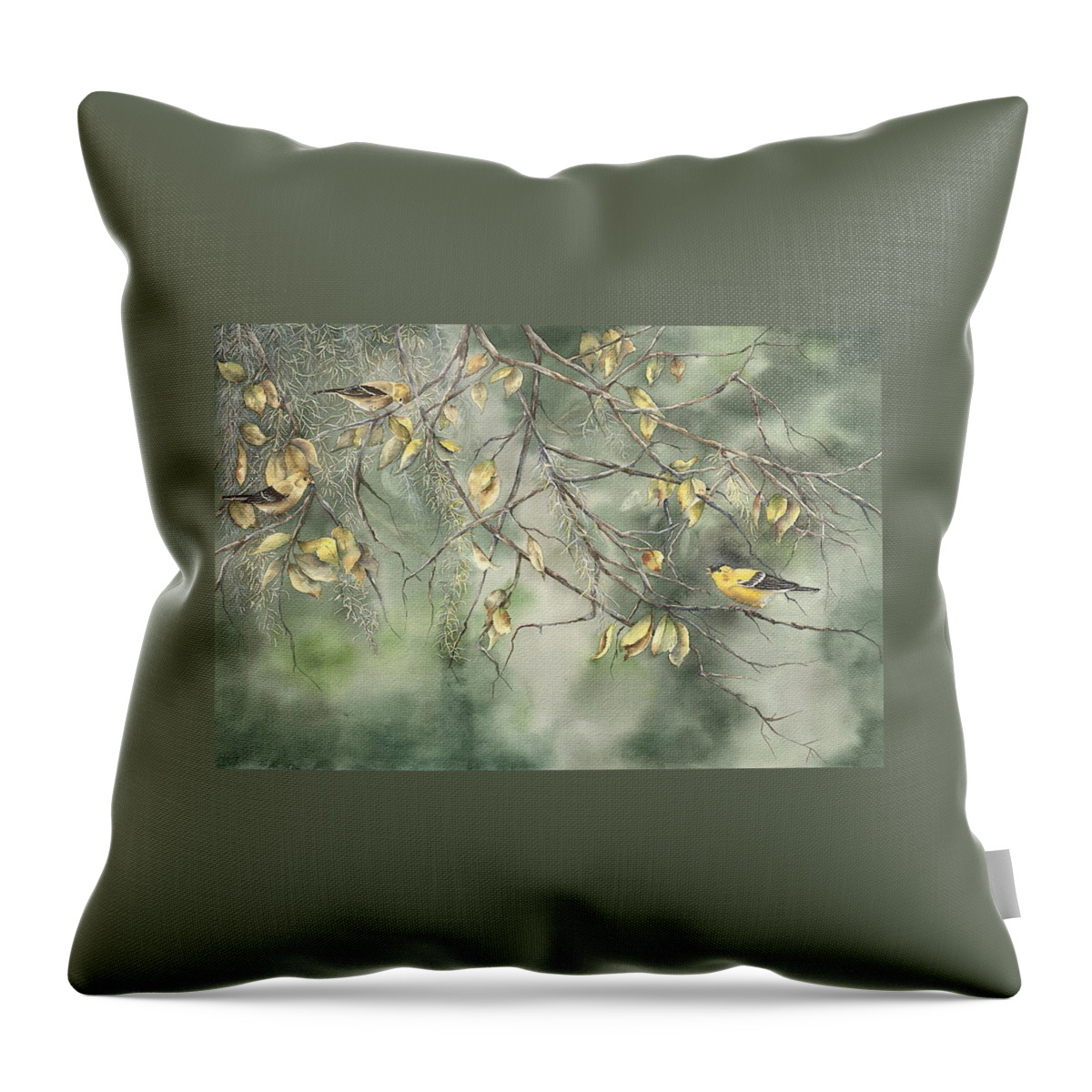 Yellow Finch Throw Pillow featuring the painting Yellow Finch by Mary McCullah